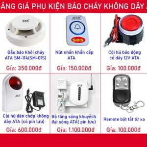 Bảng giá phụ kiện hệ thống báo cháy không dây ata