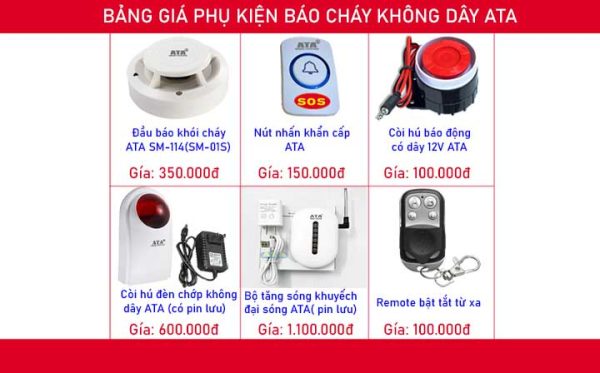 Bảng giá phụ kiện hệ thống báo cháy không dây ata